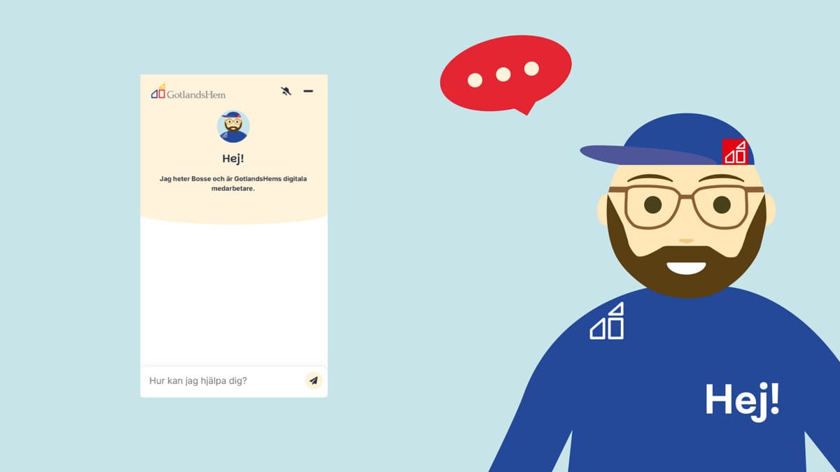 Illustration av Bosse, chattbot och chattruta. 